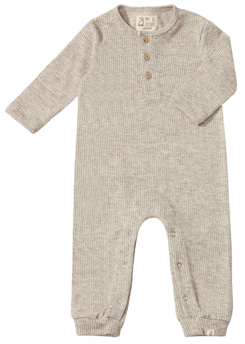 MASON Ribbed Henley Romper - Heathered Biscuit