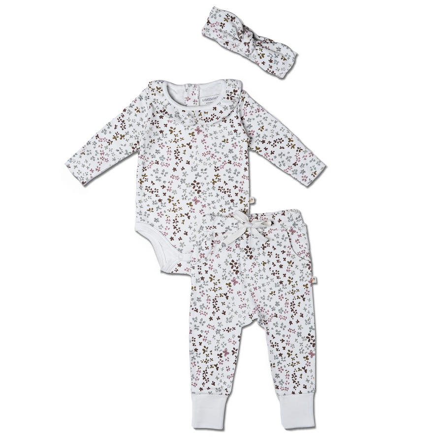 Organic Ruffle Onesie & Pant Set - Floral Garden