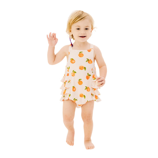 Ruffle Sunsuit - Watercolor Peaches