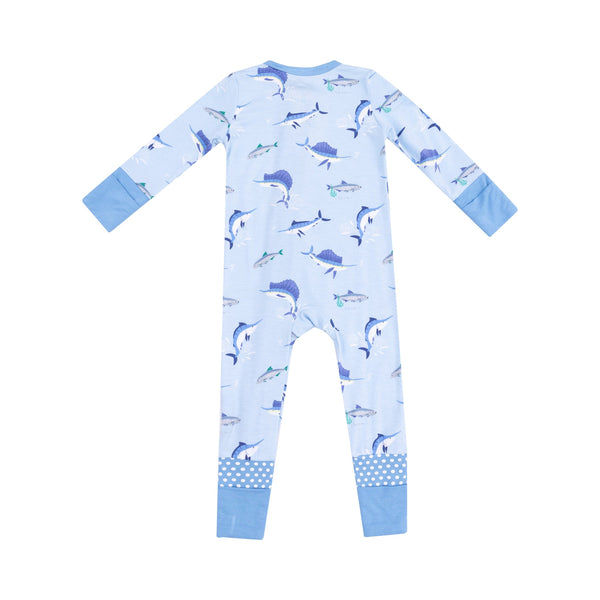 Bamboo Zipper Romper - Deep Sea Fishing
