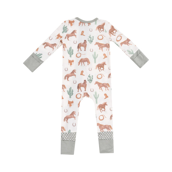 Bamboo Zipper Romper - Western Horses