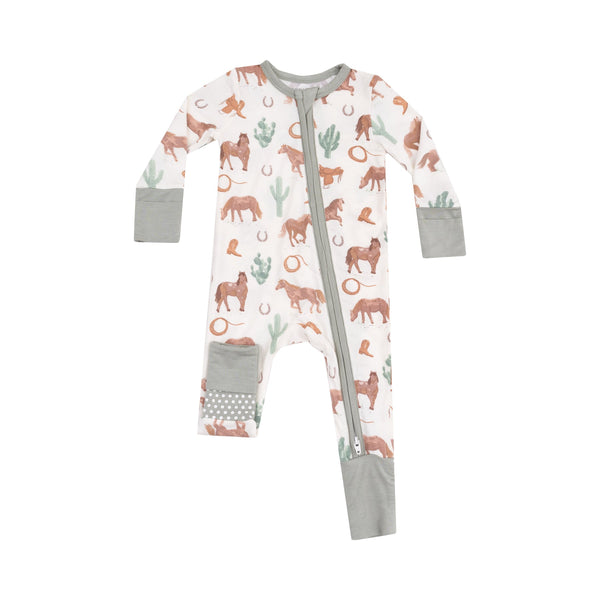 Bamboo Zipper Romper - Western Horses