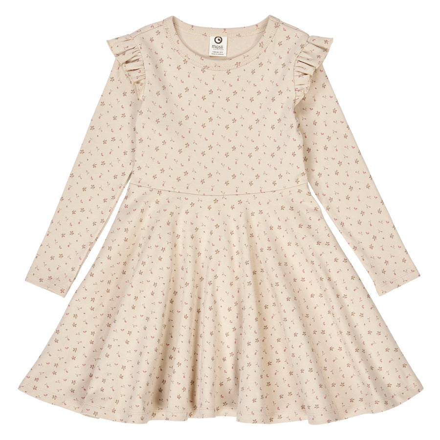 Rib Floral Print Long Sleeve Swing Dress - Aster