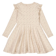 Rib Floral Print Long Sleeve Swing Dress - Aster