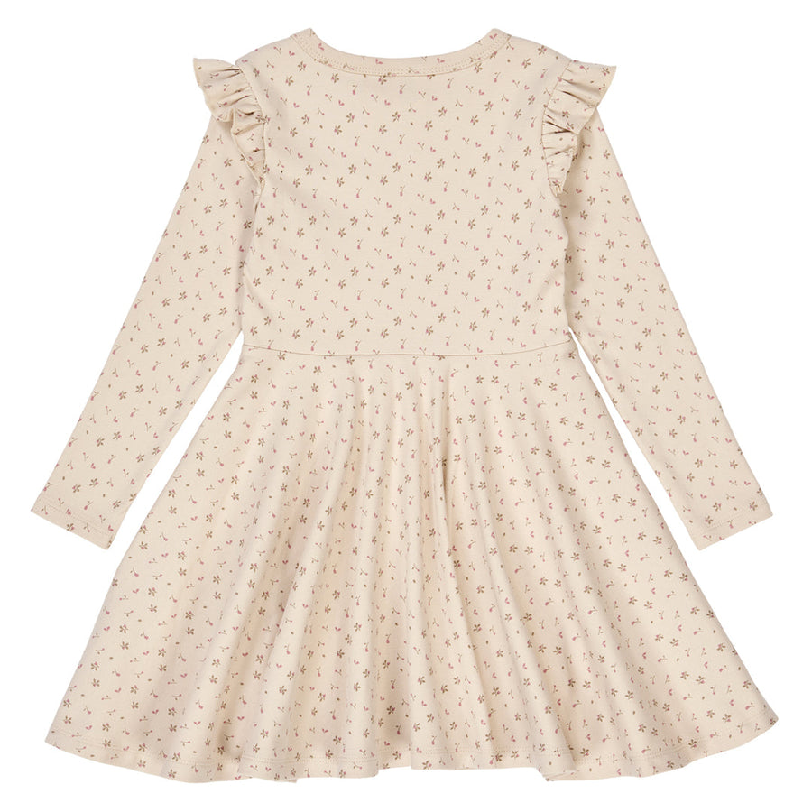 Rib Floral Print Long Sleeve Swing Dress - Aster