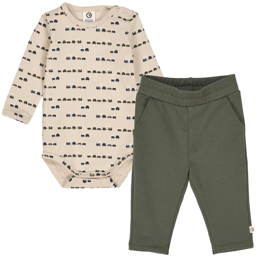 Train Printed Bodysuit & Pant Set