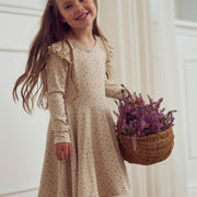 Rib Floral Print Long Sleeve Swing Dress - Aster