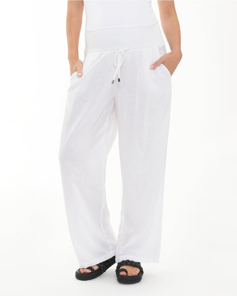 Indi Wide Leg Lenin Pant - White