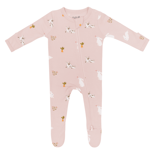 Bamboo Zippered Footie - Blush Rabbit