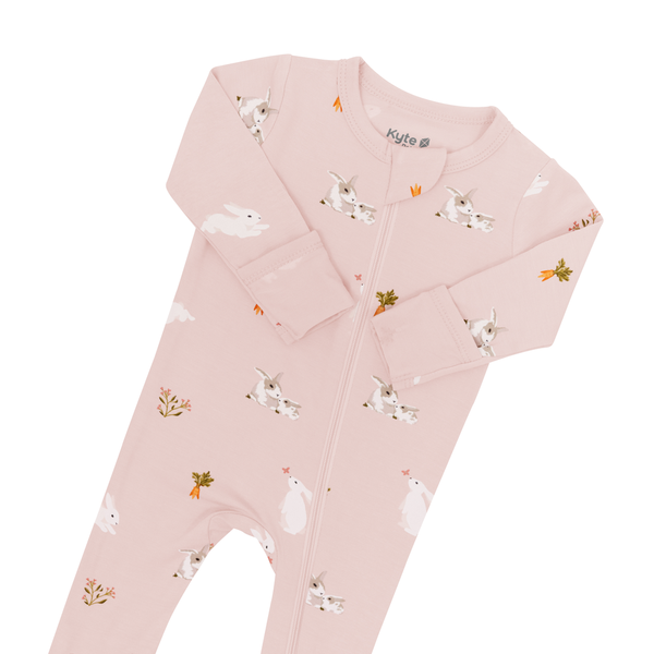 Bamboo Zippered Footie - Blush Rabbit