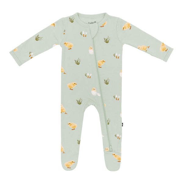 Bamboo Zippered Footie - Aloe Chick