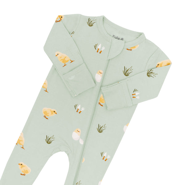 Bamboo Zippered Footie - Aloe Chick