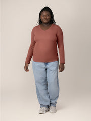 Ribbed Maternity & Nursing Long Sleeve Shirt - Redwood