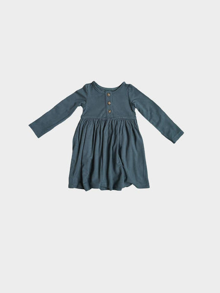 Long Sleeve Henley Dress - Dark Slate