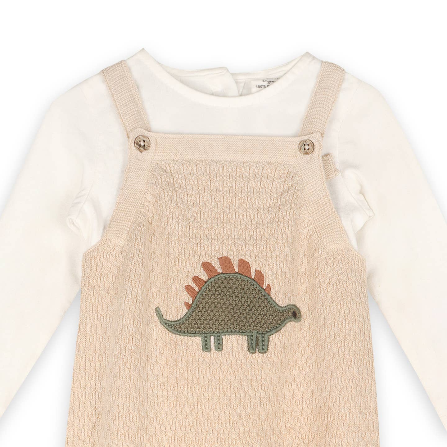 Dinosaur Applique Knit Baby Overall & Bodysuit Set - Oatmeal Heather