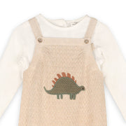 Dinosaur Applique Knit Baby Overall & Bodysuit Set - Oatmeal Heather