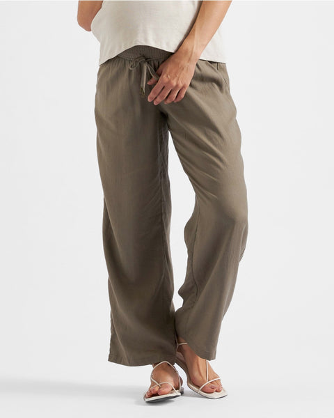 Indi Wide Leg Lenin Pant - Olive