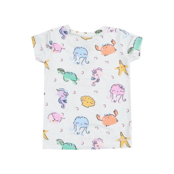 Short Sleeve Bamboo Loungewear Set - Cutie Sea Creatures