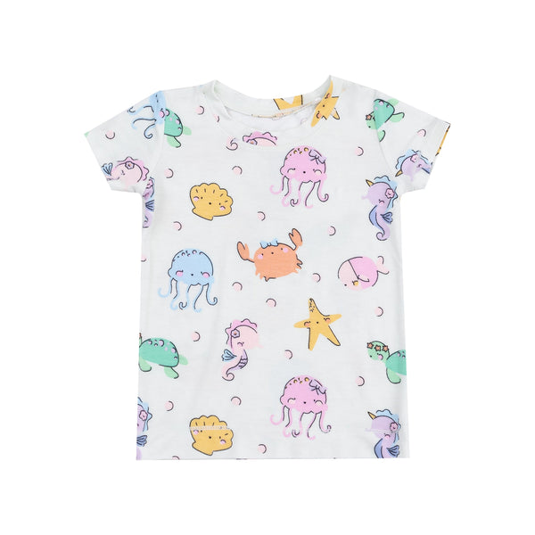 Short Sleeve Bamboo Loungewear Set - Cutie Sea Creatures