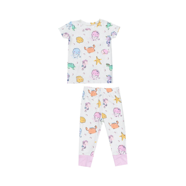 Short Sleeve Bamboo Loungewear Set - Cutie Sea Creatures