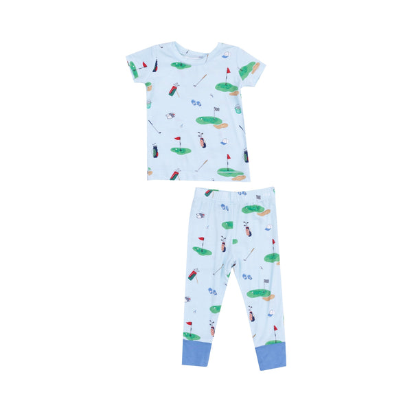 Short Sleeve Bamboo Loungewear Set - Golf Things Blue