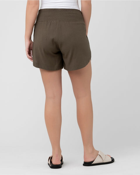 Bryon Shirred Linen Short - Olive