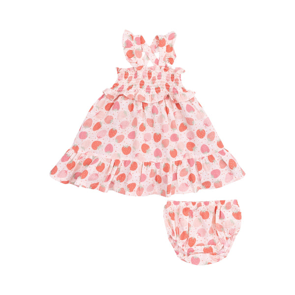Smocked Ruffle Sundress and Diaper Cover - Strawberry Bliss