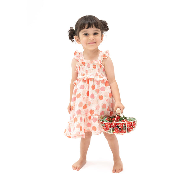 Smocked Ruffle Sundress and Diaper Cover - Strawberry Bliss