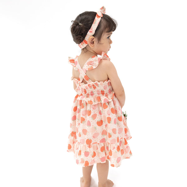 Smocked Ruffle Sundress and Diaper Cover - Strawberry Bliss