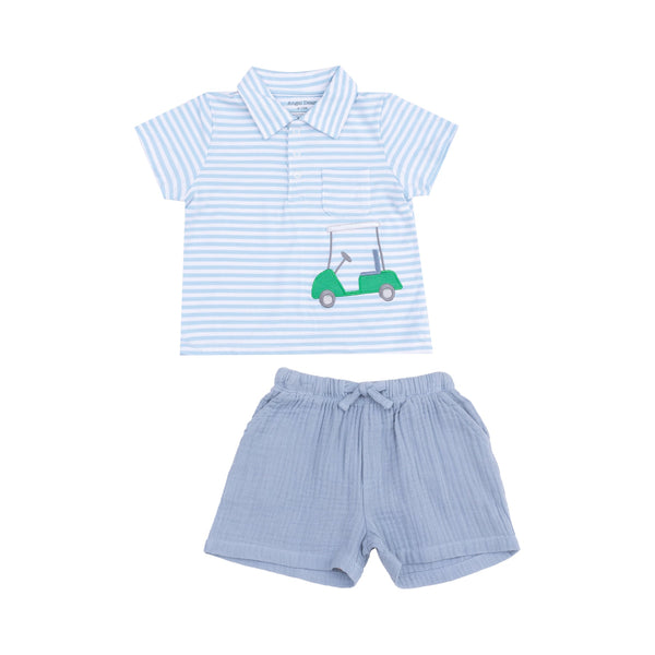 Polo Shirt and Muslin Short Set - Golf Applique