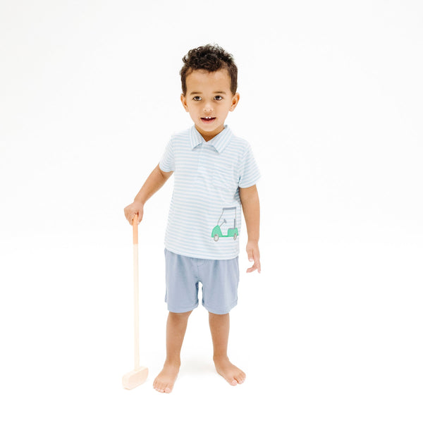Polo Shirt and Muslin Short Set - Golf Applique