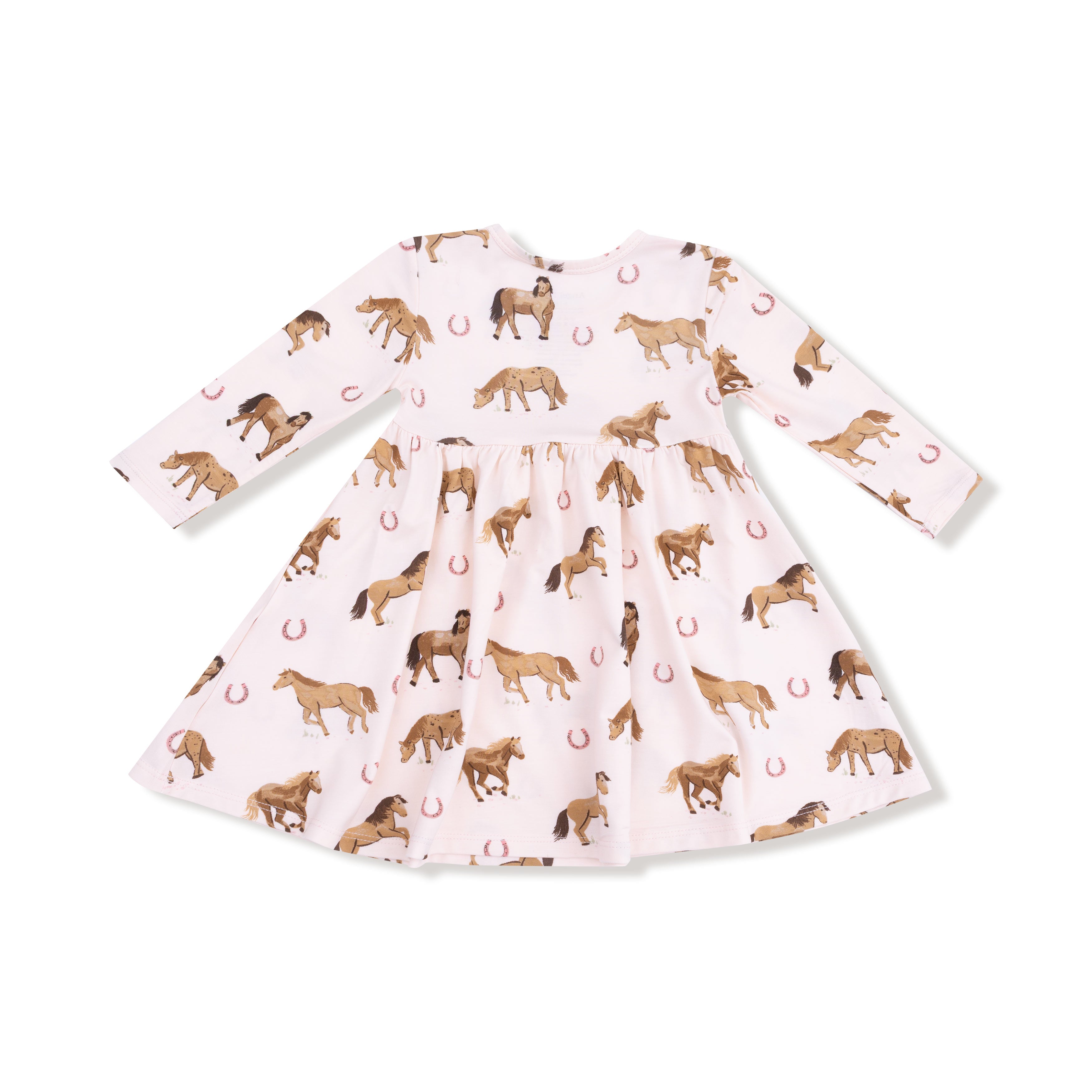Long Sleeve Twirly Dress - Horses - Pink