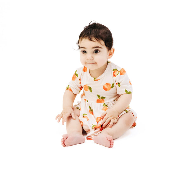 Short Sleeve Twirly Dress - Watercolor Peaches