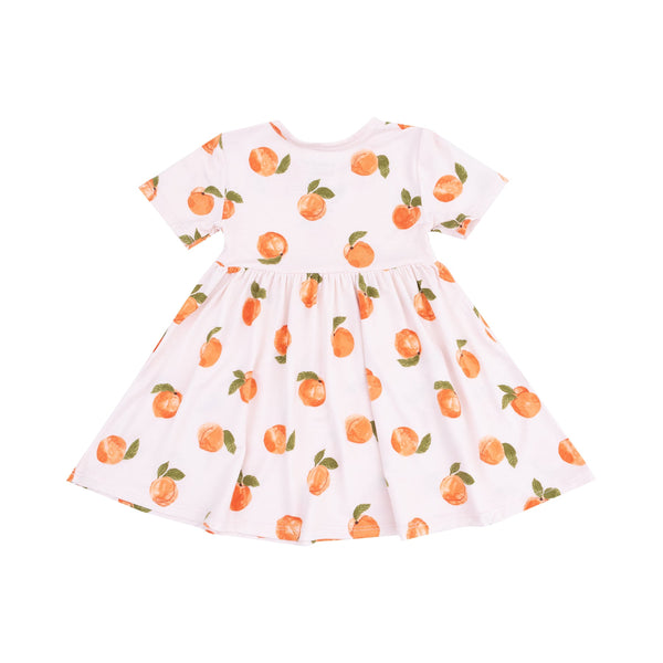 Short Sleeve Twirly Dress - Watercolor Peaches