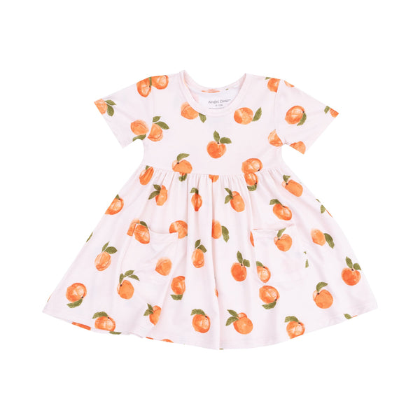 Short Sleeve Twirly Dress - Watercolor Peaches
