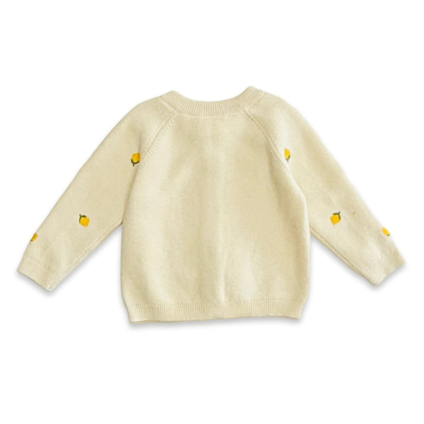 Organic Sweet Cream Lemon Embroidered Knit Baby Cardigan