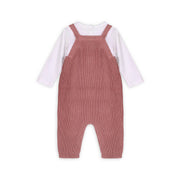 Sweet Bow Embroidered Knit Baby Overall & Bodysuit Set - Vintage Rose
