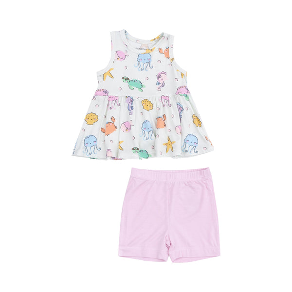 Peplum Tank and Bike Short - Cutie Sea Creatures