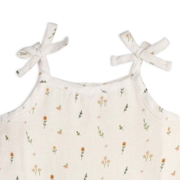 Boho Floral Shoulder Tie Baby Top & Bottom Set - Natural