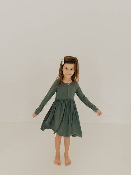 Long Sleeve Henley Dress - Dark Slate