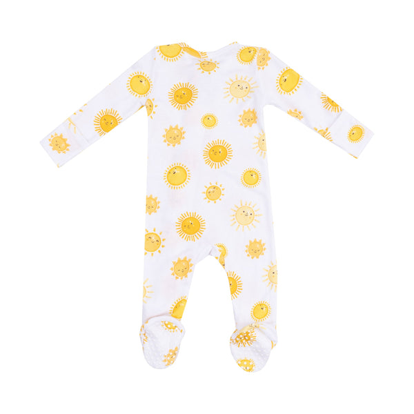 Ribbed Zipper Footie - Happy Suns