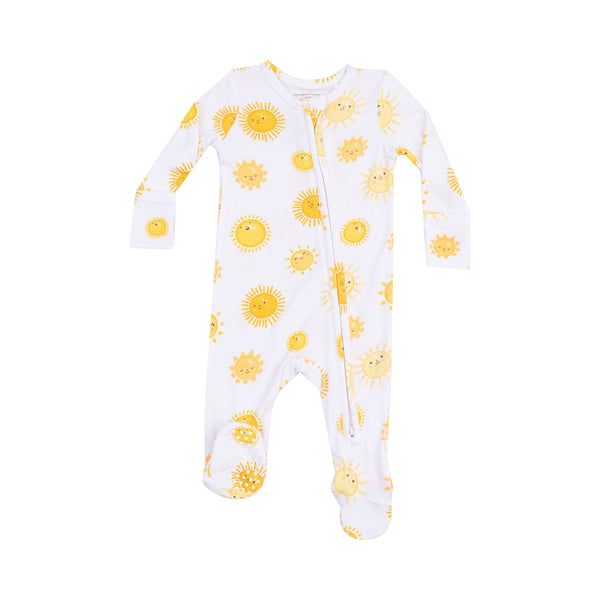 Ribbed Zipper Footie - Happy Suns