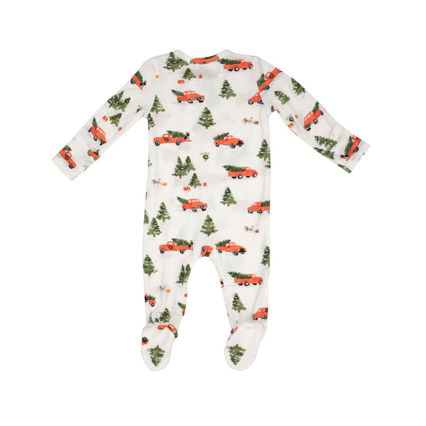 Bamboo Zipper Footie - Vintage Red Truck