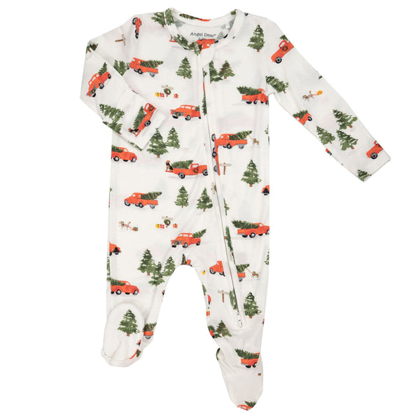 Bamboo Zipper Footie - Vintage Red Truck