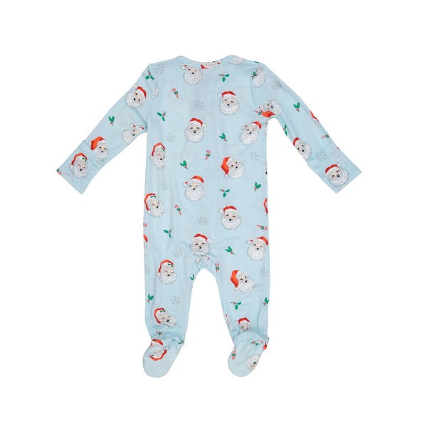 Vintage Santa Zipper Footie - Blue