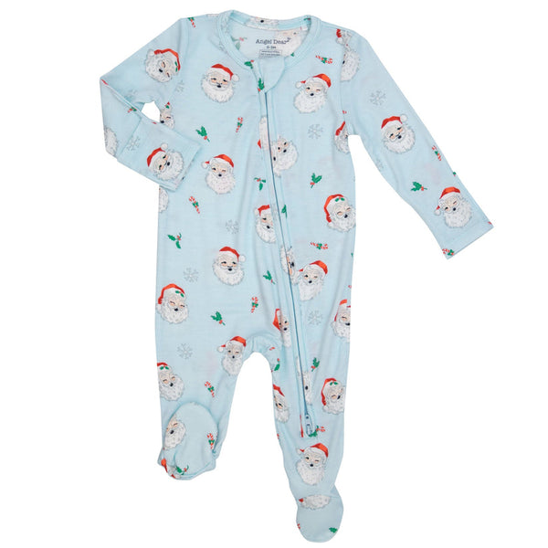 Vintage Santa Zipper Footie - Blue