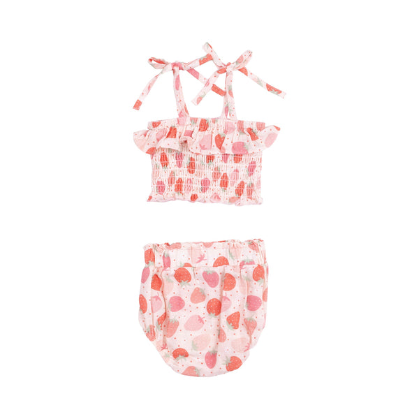 Smocked Ruffle Top and Bloomer - Strawberry Bliss