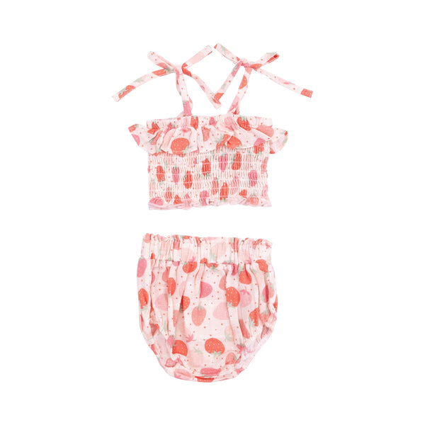 Smocked Ruffle Top and Bloomer - Strawberry Bliss