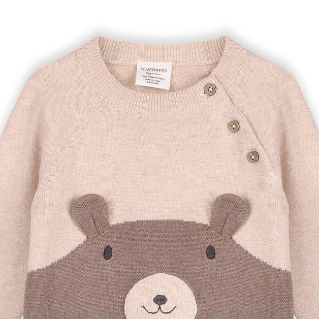 Cuddly Bear Embroidered Knit Jumpsuit