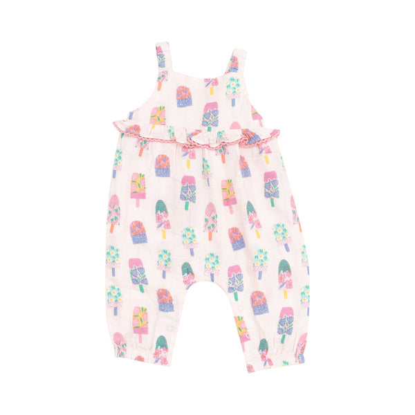 Ruffle Waist Romper- Floral Popsicles